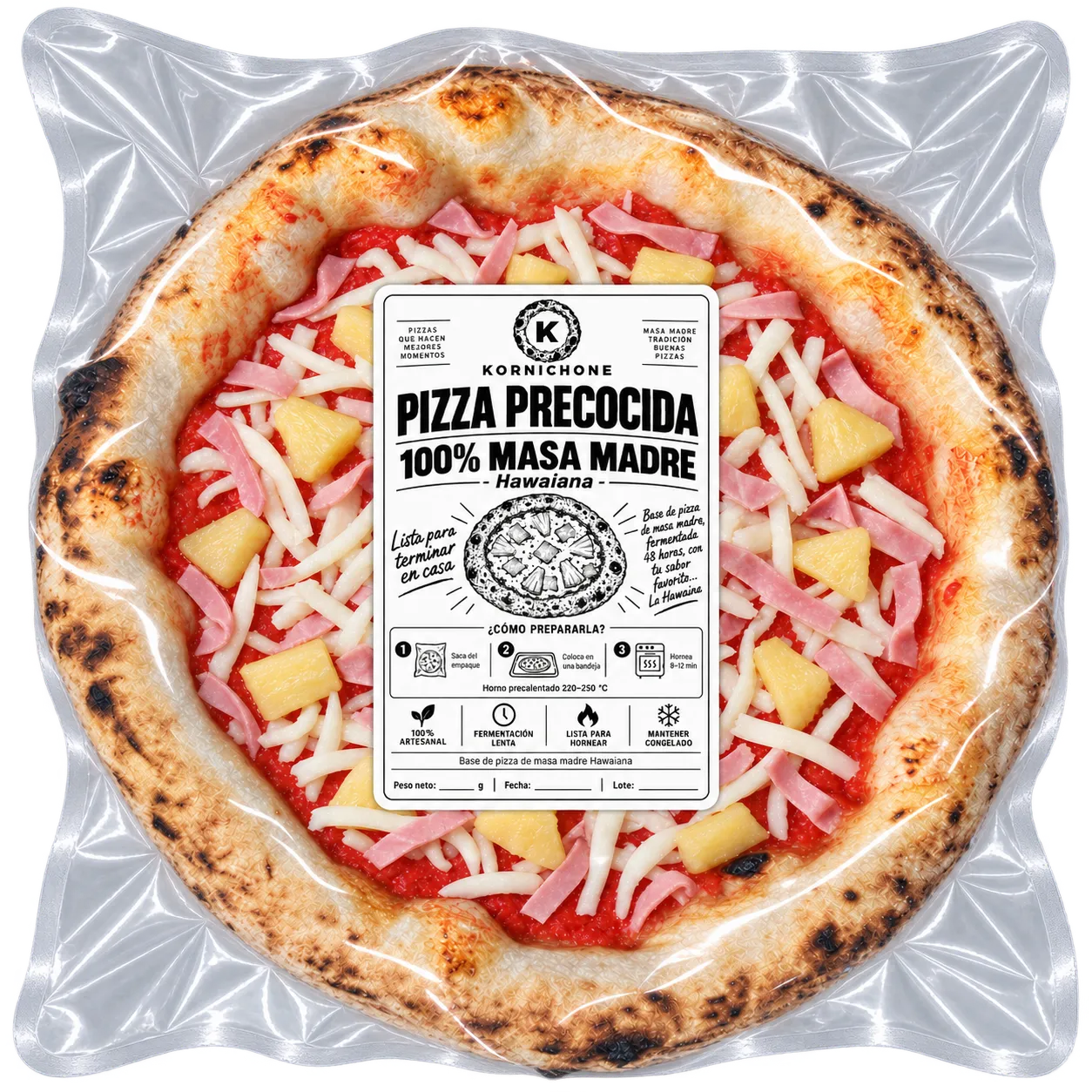 Pizza precocida · Hawaiana